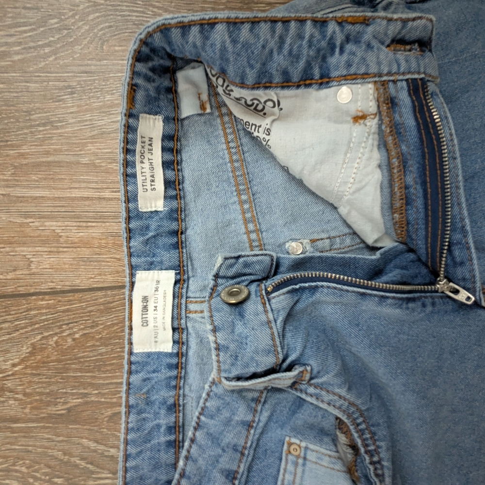 Cotton On Utility Pocket Straight Jeans Color Block Pockets Size 2 High Rise - Picture 12 of 14